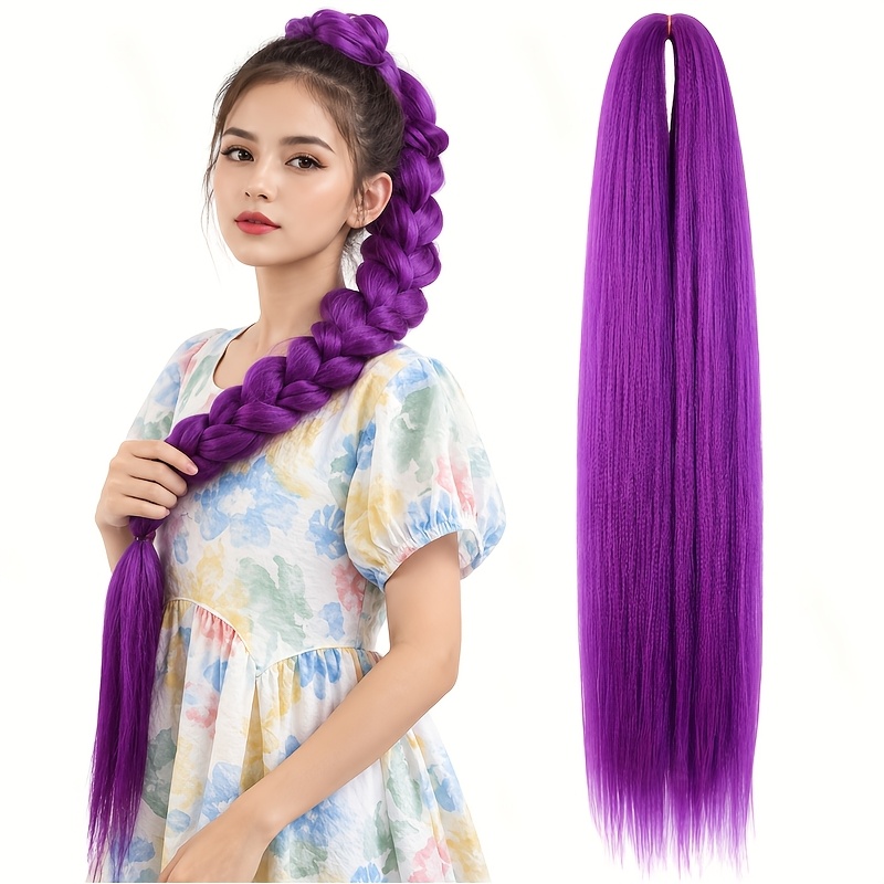 TEMU Lila Geflochtenes Haar 14 Zoll Kurz Vorgedehntes Haar Glatt -Textur Synthetische Haarverlängerungen für Kinder Weichheit 1 Pack