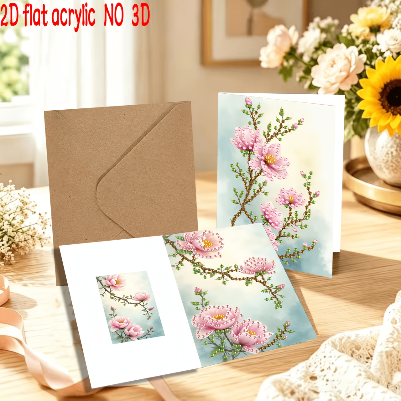 TEMU Original 2d Flat 6pcs Diamond Painting Greeting Card Kit, Beginner Diy Diamond Painting Kit, Shiny And Unique Mosaic With Beautiful Floral Theme