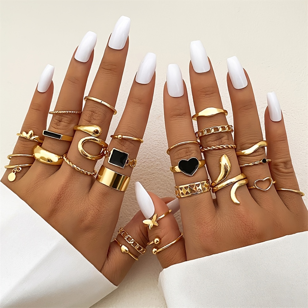 

27pcs Elegant And Simple Geometric Heart Snake Ring Set, Women's For Party Vacation Dating As A Holiday Gift For Objects