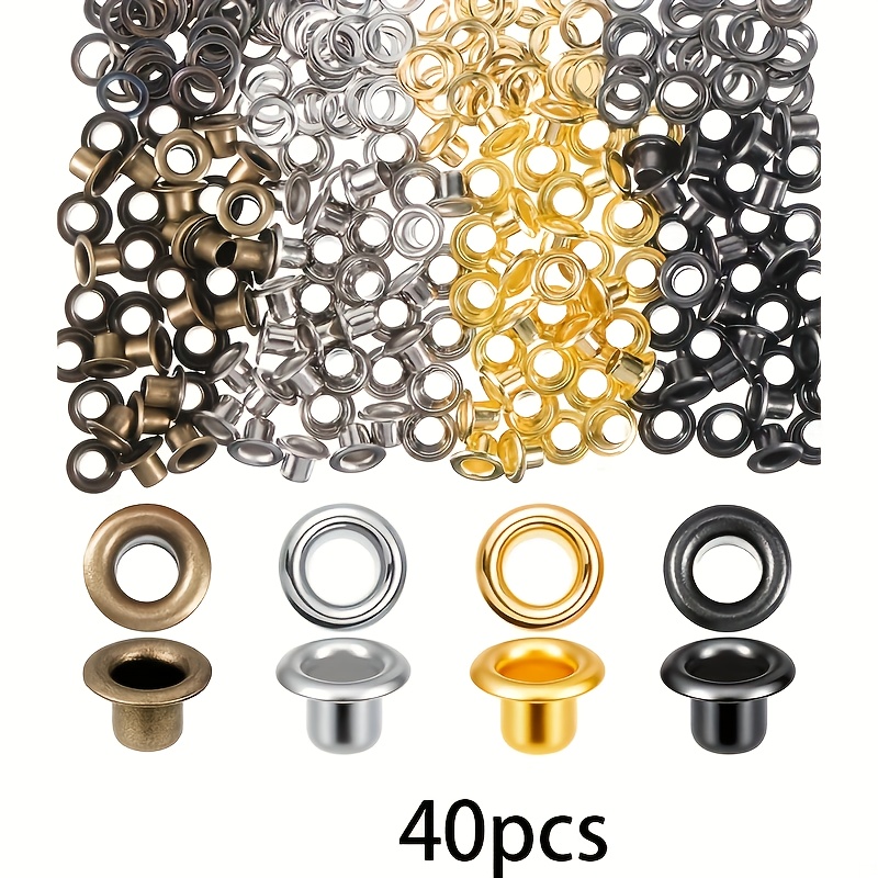 Image of 40 Sets Metal Eyelets And Grommets For Paper Crafts Eyelets Grommets Kit 3mm Hole Self Backing Eyelet Round Small Eyelet With Washers Diy Supplies Garment Accessory For Fabric Leather Belts