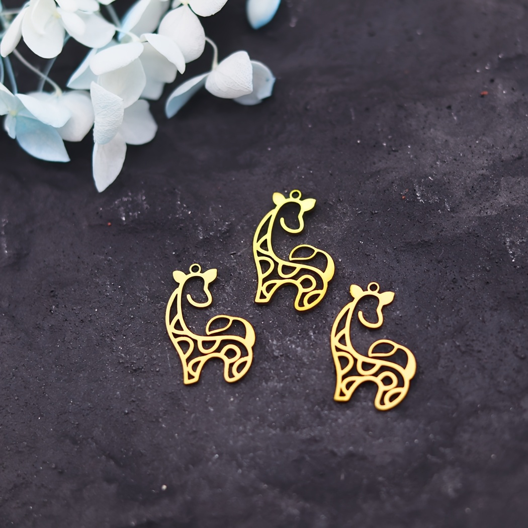 TEMU 3 stuks Roestvrij Staal CZ Giraffe Bedels - Minimalistische Kleine Hangers voor DIY Sieraden Maken, Duurzame Metalen Dierenbedels, Zoo-Thema