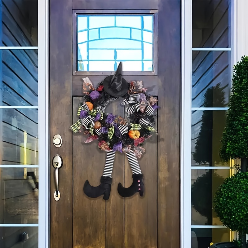 

Vintage -themed Wreath - Spooky Floral Door Hanging Decor With & Skeletons, Plastic, No Electricity Required For Outdoor Holiday Decoration