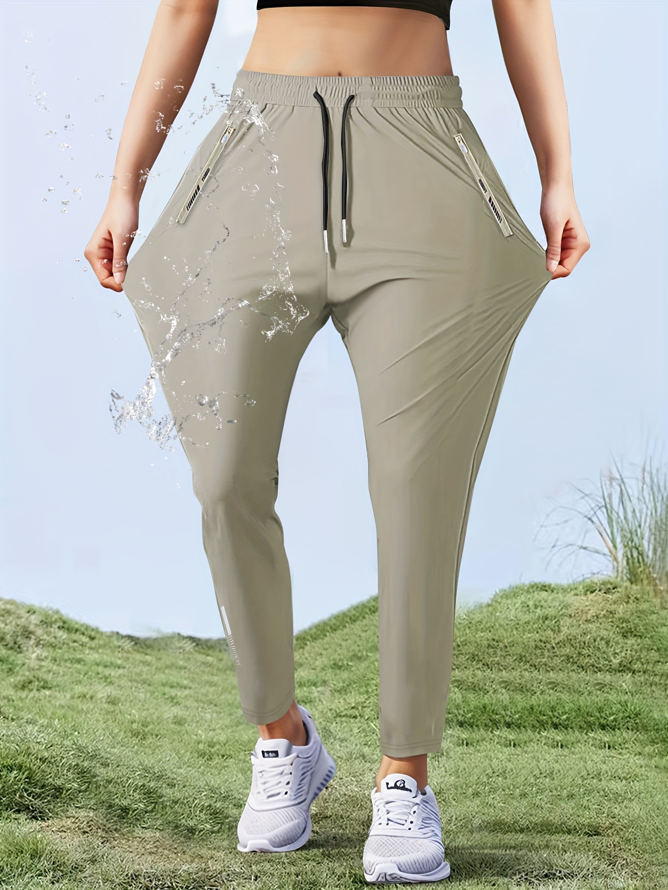 womens high   straight leg ice   fiber pants casual solid color long length with drawstring waist zipper pocket quick dry for  