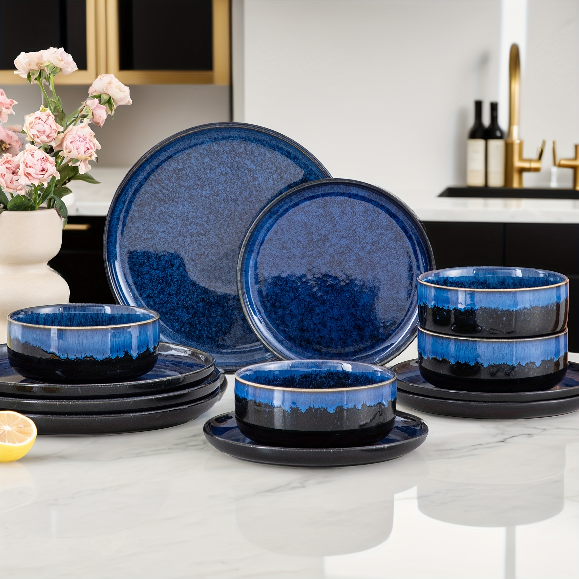 TEMU Kitchen Dinnerware Sets, Plates And Bowls Set For 4, 12pcs Dishes - Chip And Scratch Resistant, Microwave And Dishwasher Safe Kitchen Set, Gifts