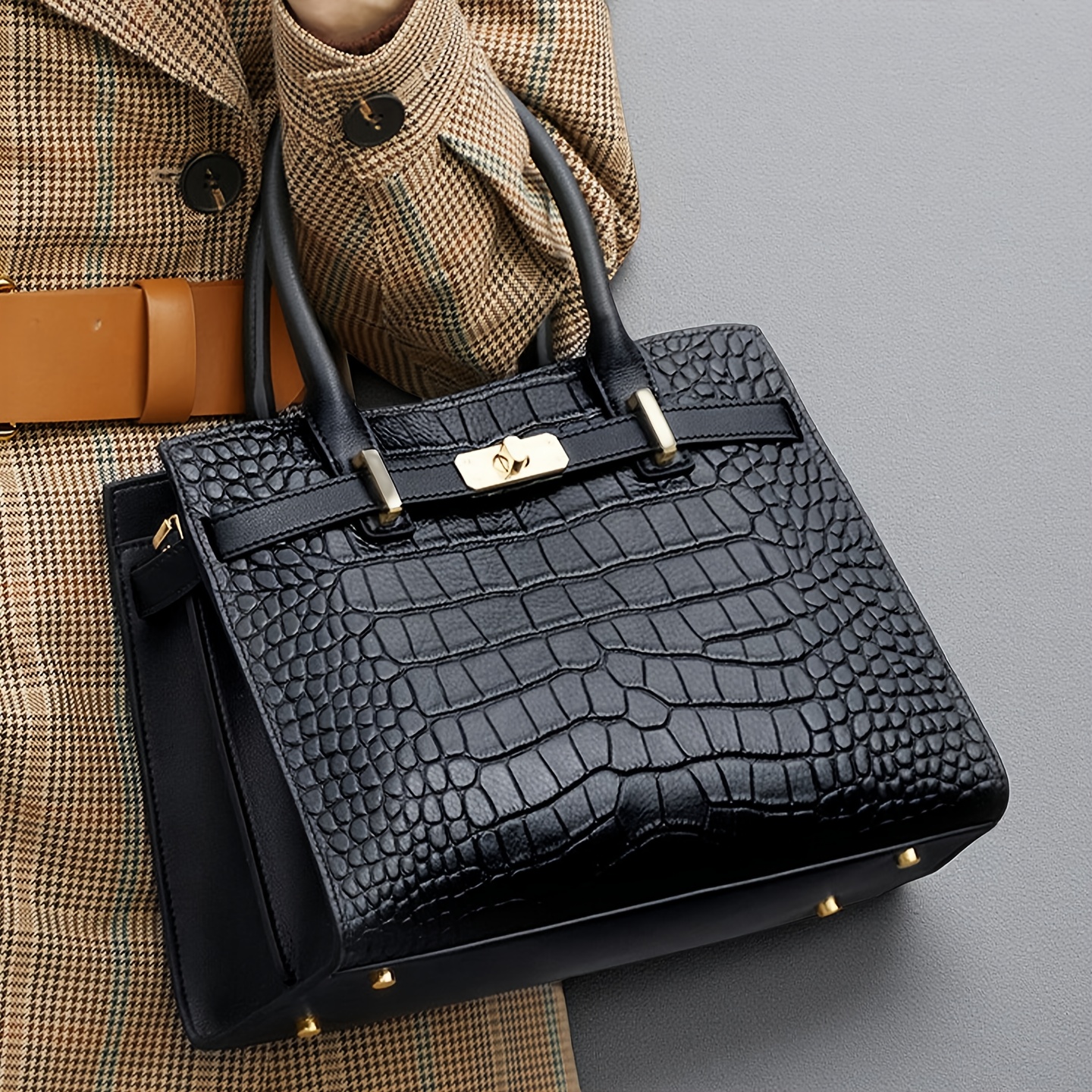 womens genuine leather handbag elegant crocodile like pattern convertible crossbody shoulder bag with zipper closure detachable strap   hardware for everyday office parties   in black blue burgundy luxury purse ladies handbags party accessory crocodile texture polyester lining office accessory stylish tote durable construction versatile tote   1