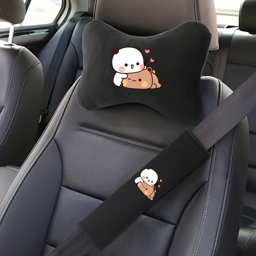 TEMU Suitable For Car Interior Decoration, Includes 1 Car Neck Pillow   1 Seatbelt Shoulder Pad With An Adorable Bear Pattern - Upgraded Soft Plush