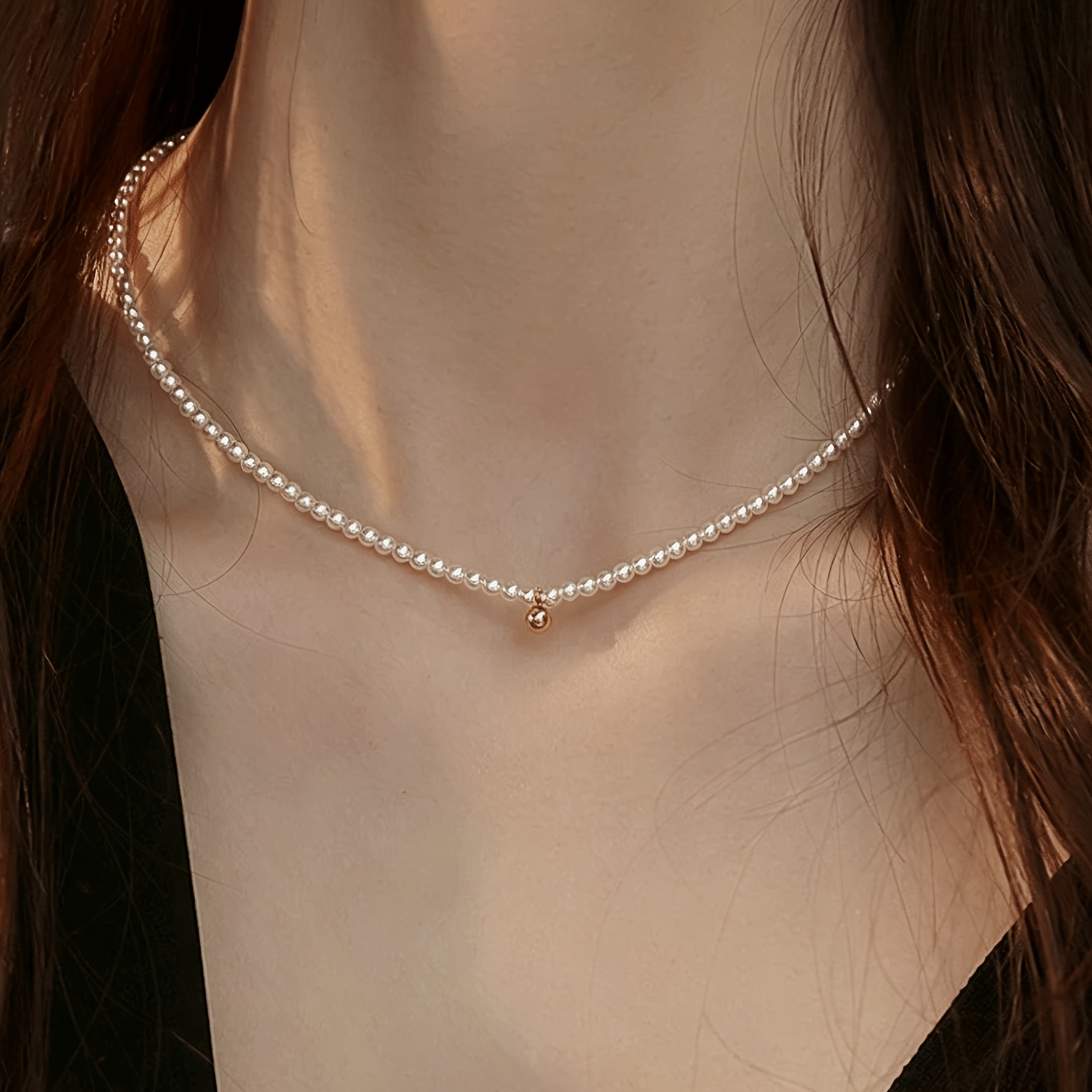 TEMU 1 pièce Collier Petit Haricot Doré, Collier de Perles Rondes, Bijou de Tempérament Simple et Élégant de Style Coréen Géométrique de Luxe Léger,