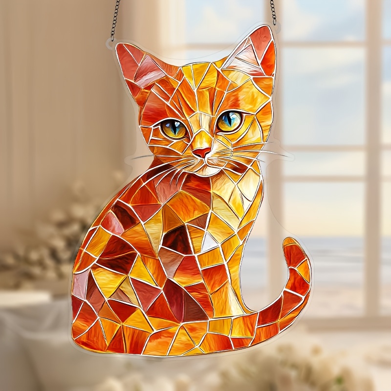 

2d Flat Orange Suncatcher - 6"x8" Acrylic Wall Decor, Stained Plastic Effect, Animal Theme, Decoration