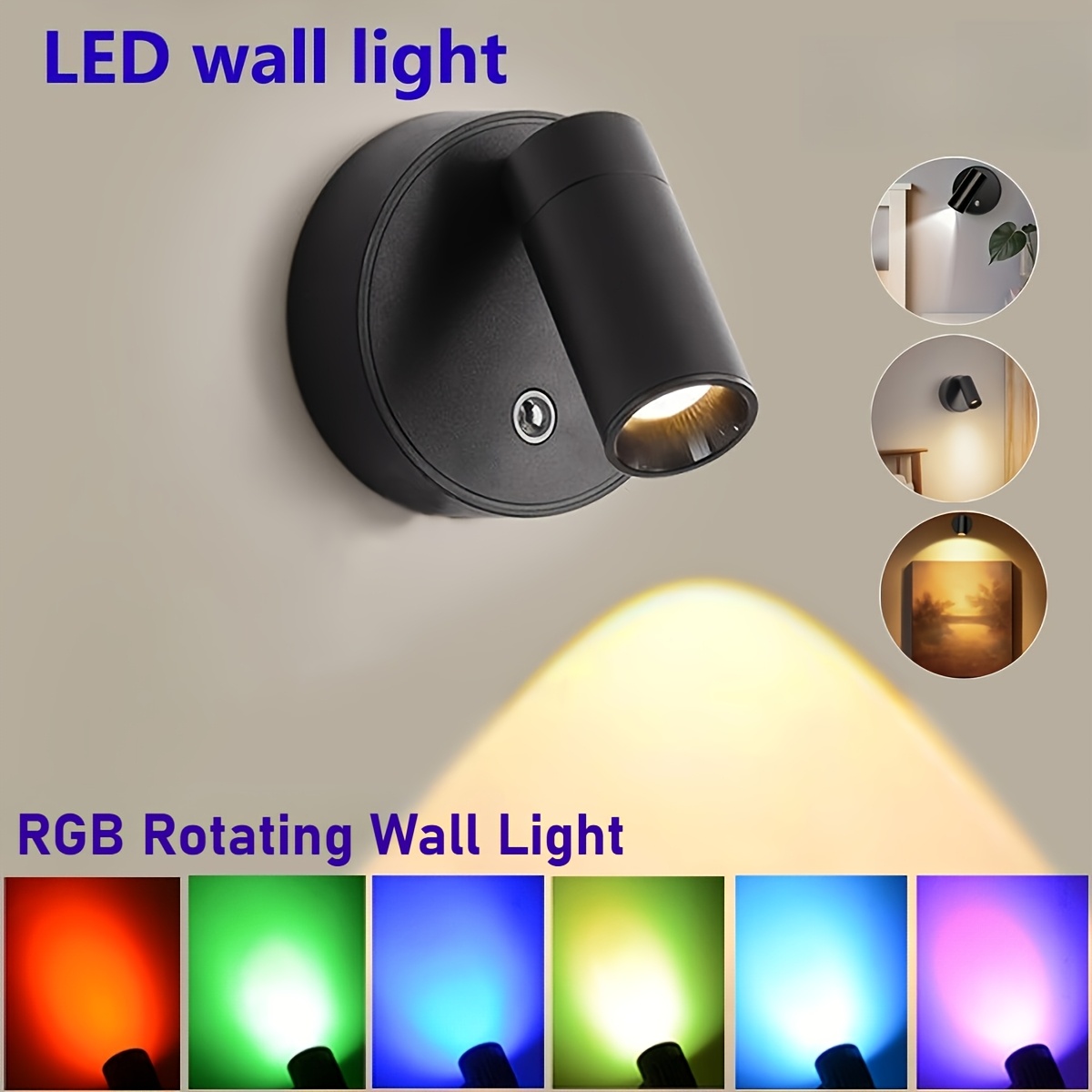 LED-Strahler, wiederaufladbare RGB-Magnet-Wandlampe, 9 Beleuchtungsmodi, Touch-Control 350-Grad-drehbarer Lampenkopf, USB-Aufladung * für die Präsentation von Kunstwerken, Nachttischlampe für das