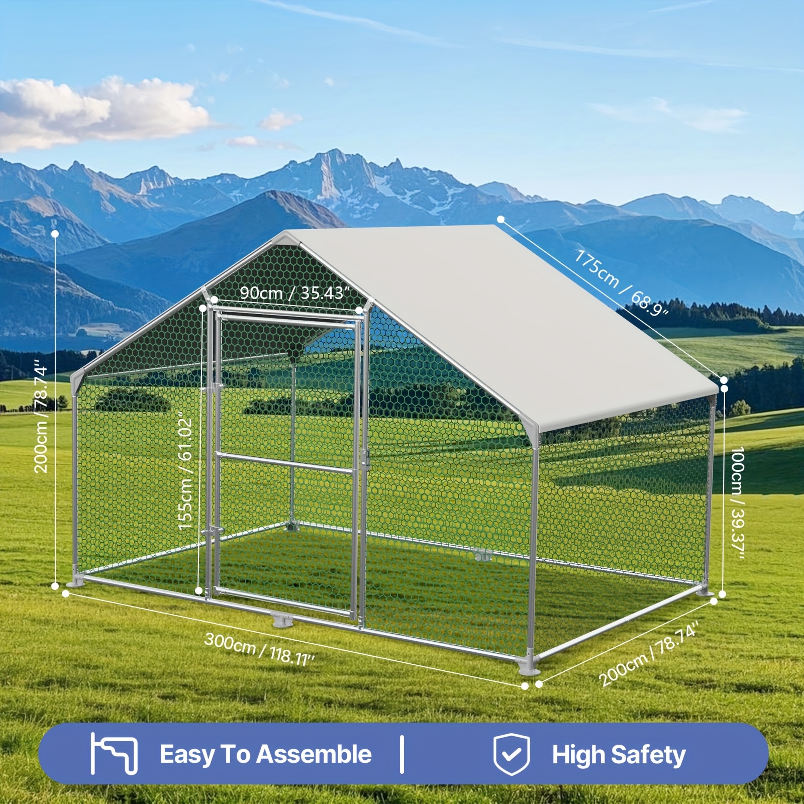 Large Chicken Coop 3x2x2m With Waterproof Uv-protected Roof, Galvanized , Sturdy Door - Poultry House For Chickens, Ducks, Geese, And Small Animals, Durable And Weatherproof
