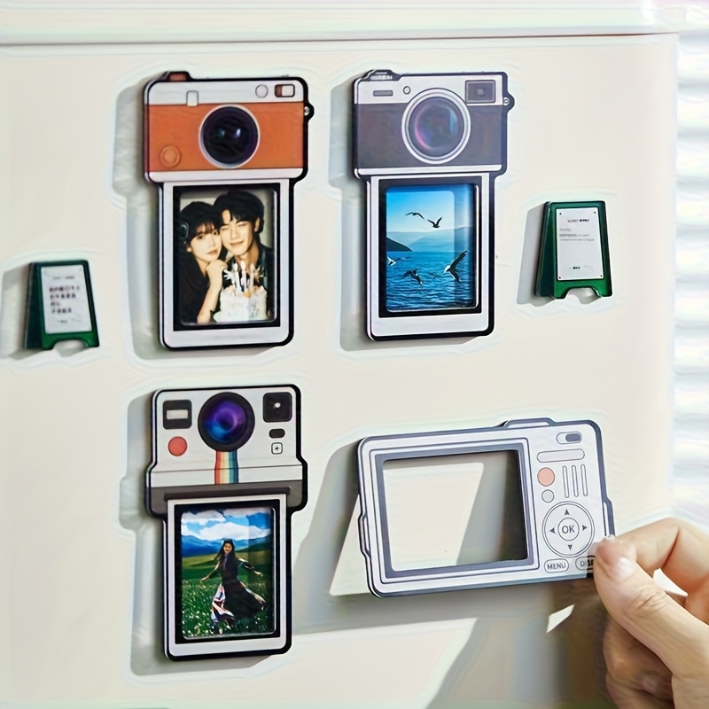 E-shop 4 Stk. Vintage Mini-Kamera Magnet-Fotorahmen, geeignet als Kühlschrankmagnete, wasserdichte, UV-beständige Magnet-Halter mit Fotodisplay für