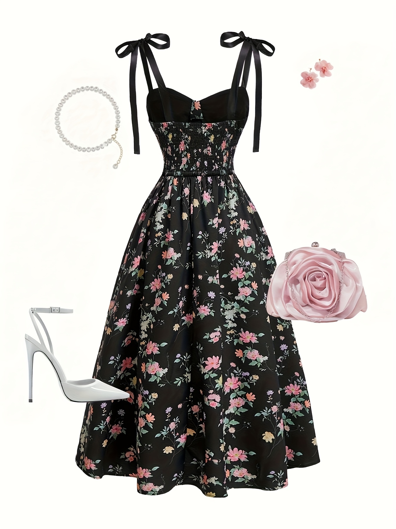 black floral wrap dress featuring adjustable - Temu Pakistan