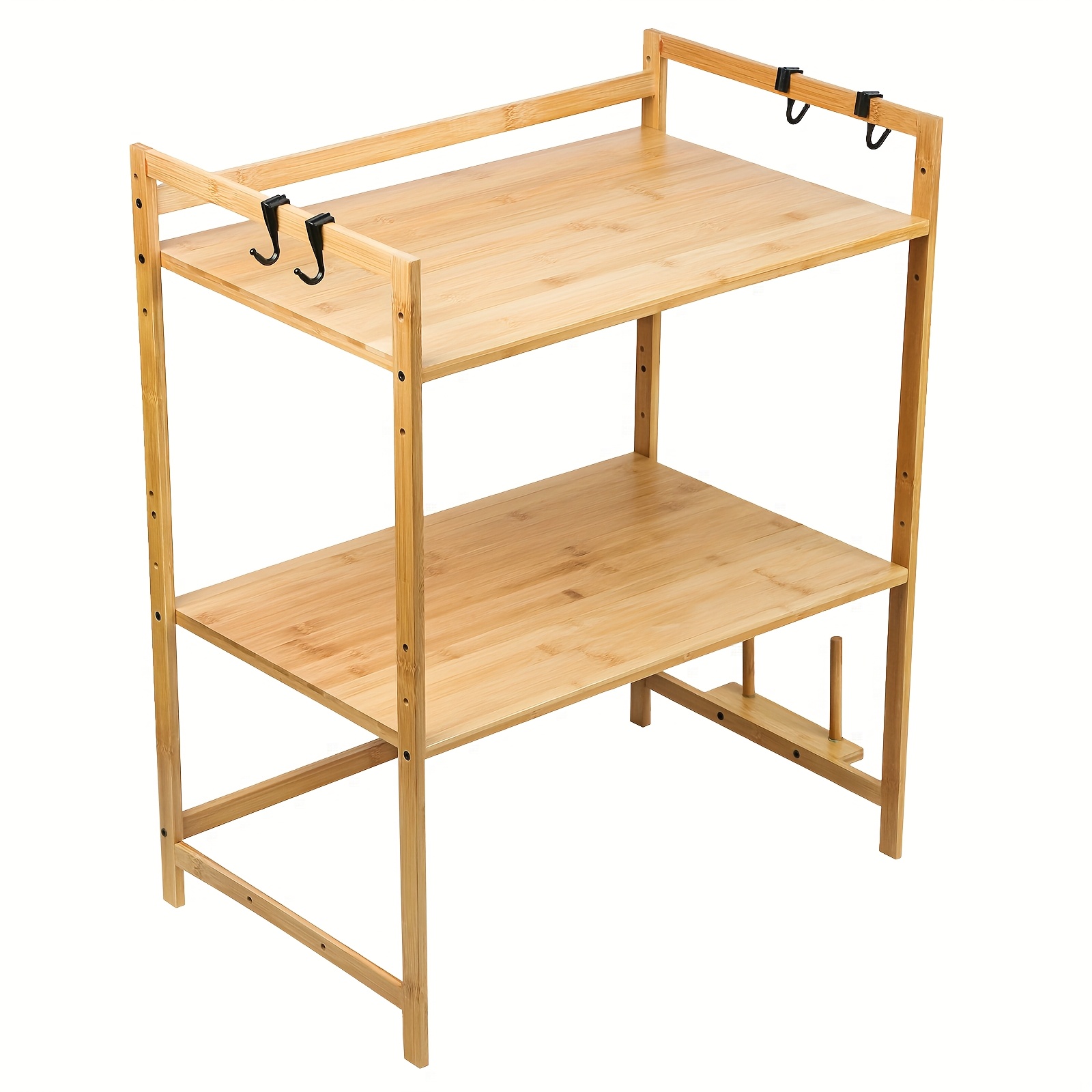 Image of Bamboo Microwave Stand With Spice Rack - Polished End, Kitchen Organizer For Oven And Seasonings Storage