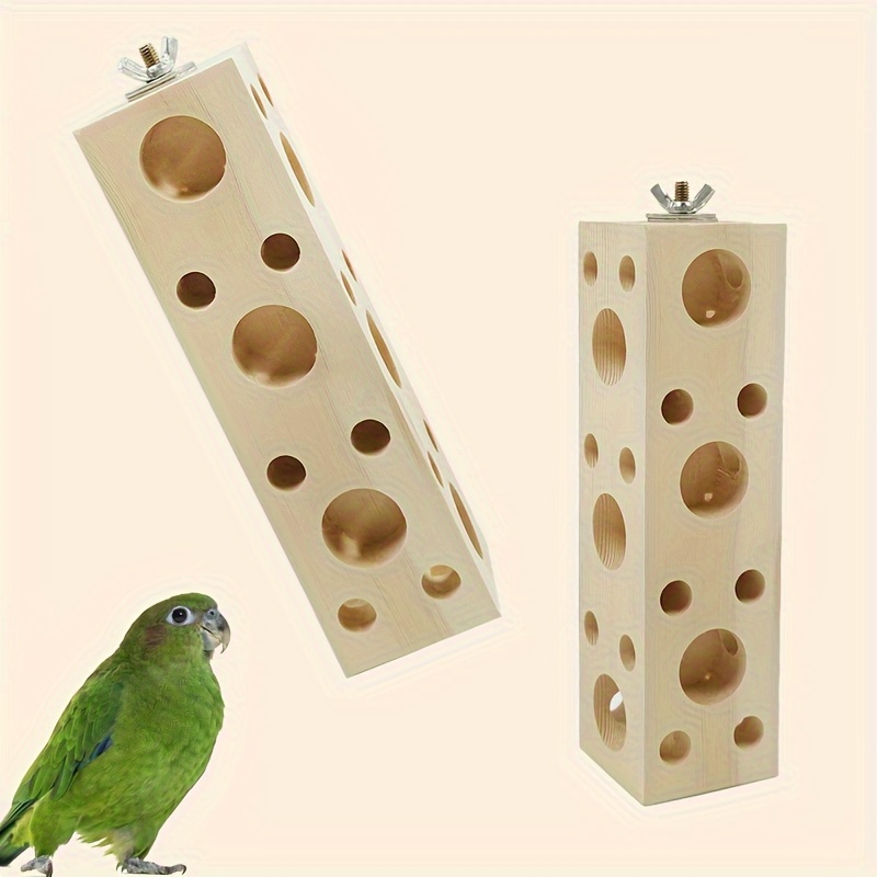 

1pc Wooden Parrot Chew Toy – Rectangular Tree Hole Stand, Bird Wooden Craft Perch For Bird Cage Play