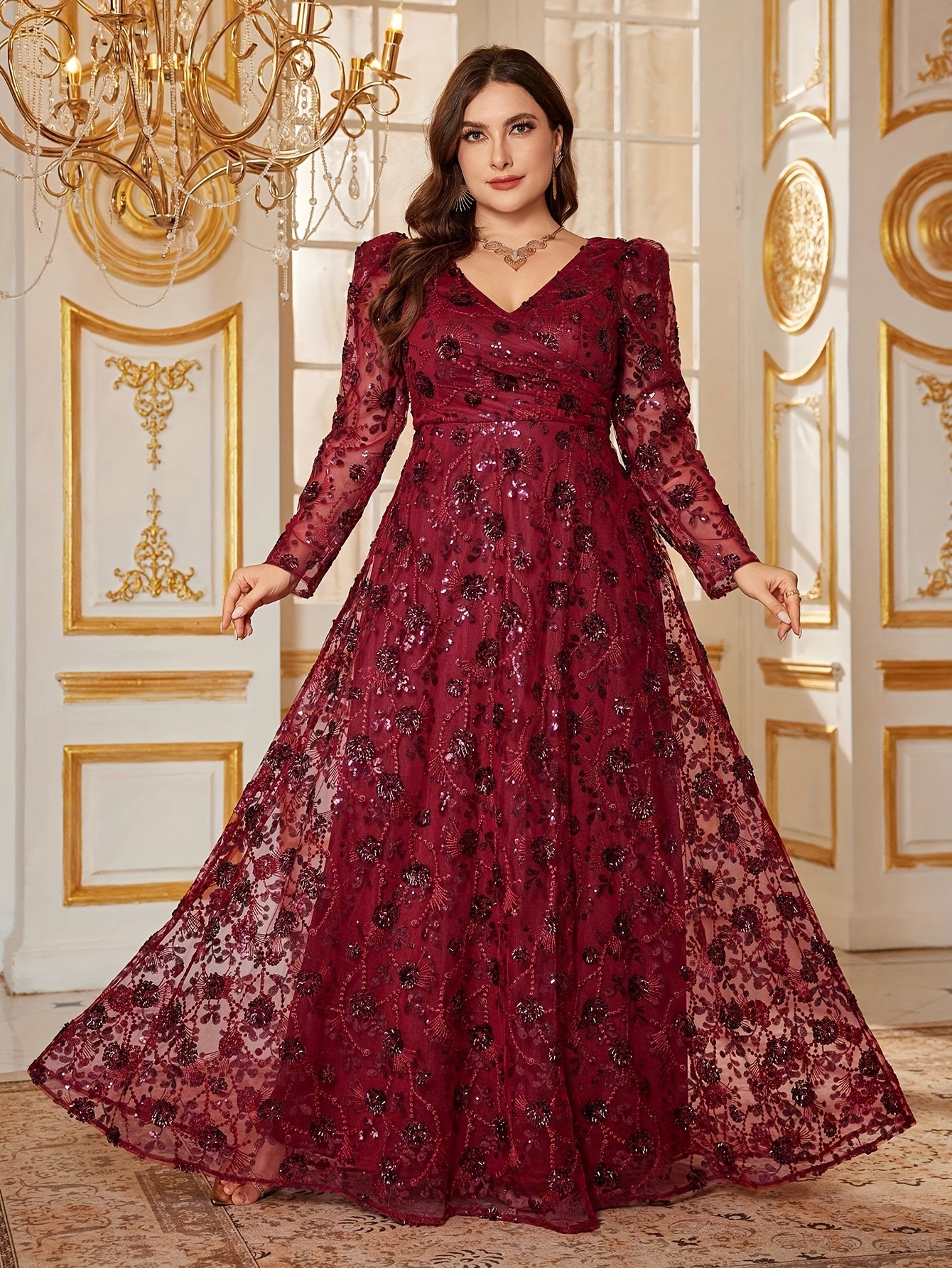 plus size cut floral pattern v neck long sleeve - Temu Bahrain