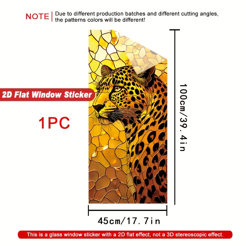 TEMU 2D Plat - 2D Plat - 1 autocollant de fenêtre 2D Plat avec un motif léopard en verre teinté, parfait pour la décoration intérieure. Ces