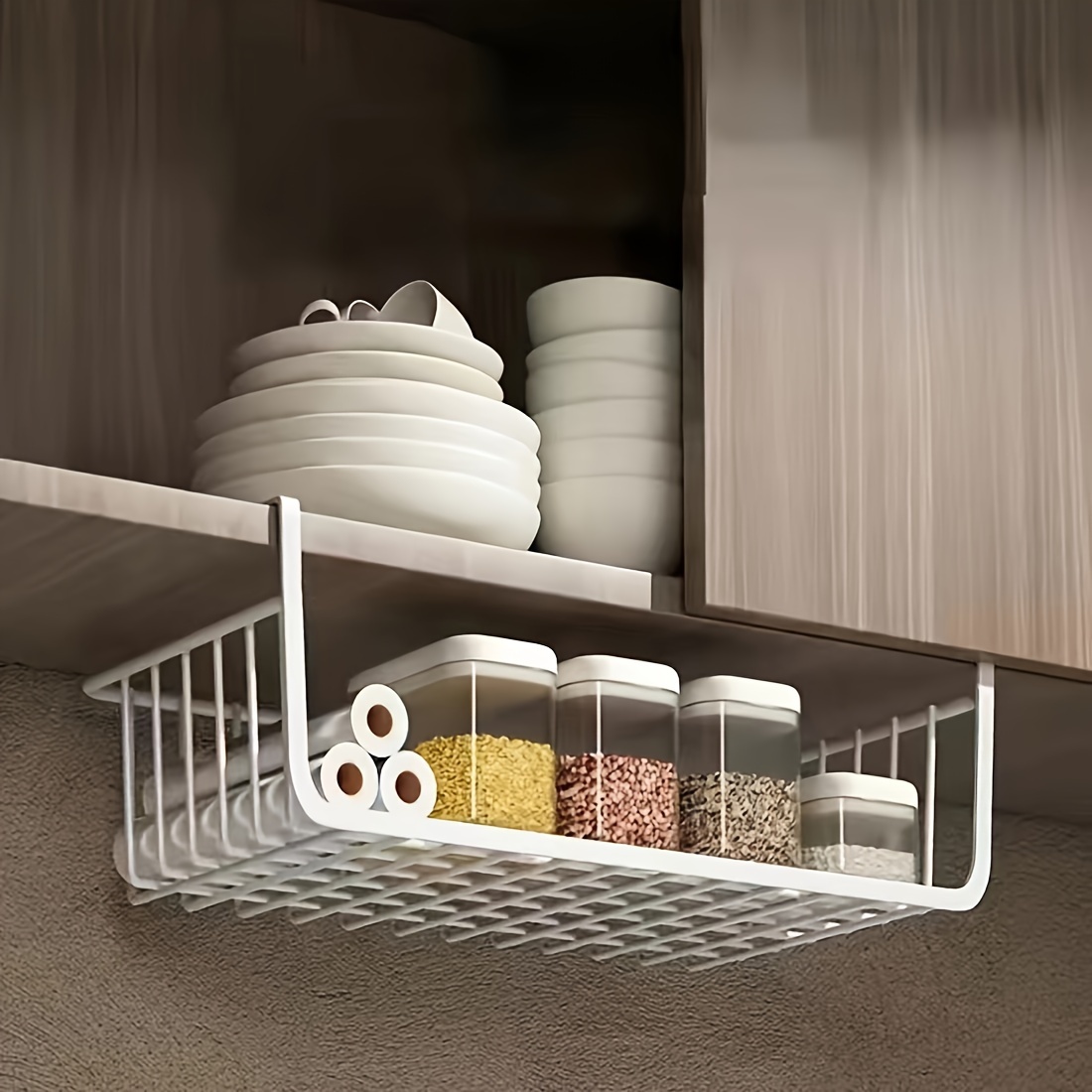 

Extra-large Hanging Storage Basket - Modern, No-install Kitchen & Dorm Desk Organizer With Layered Shelf