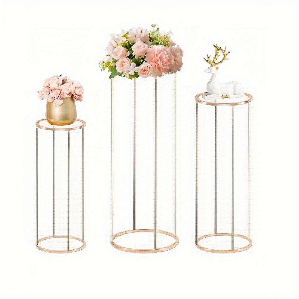 

Round Cylinder Stands For Party - Gold Cylinder Pedestal Stand Wedding Centerpiece Table Decorations With Metal Panel, 3pcs Geometric Display Rack For Parties Decoration