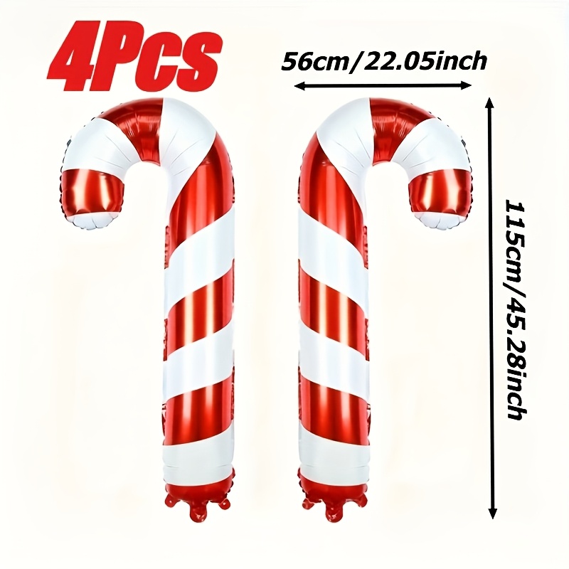 TEMU 4-pack Super Large 115cm/45-inch Red And White Striped Candy Cane Balloons - Suitable For Christmas Party Decorations, Ideal For Christmas Tree,