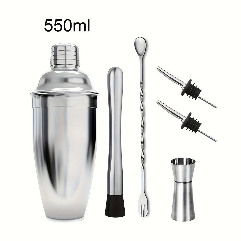 juego de 6 piezas de licuadora de cocteles profesional de acero inoxidable con soporte - kit completo de bartender que   tazas de medición, cuchara de mezclador, vertedores y más para bares y restaurantes en casa, estante de almacenamiento desmontable,   de hielo, mezclador de bebidas, esenciales de fiesta, juego de herramientas portátiles para bares