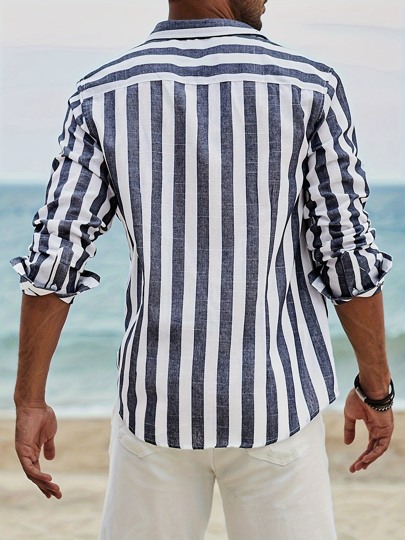 Striped Men's Casual Long Sleeve Button Shirt Spring Fall - Temu Austria