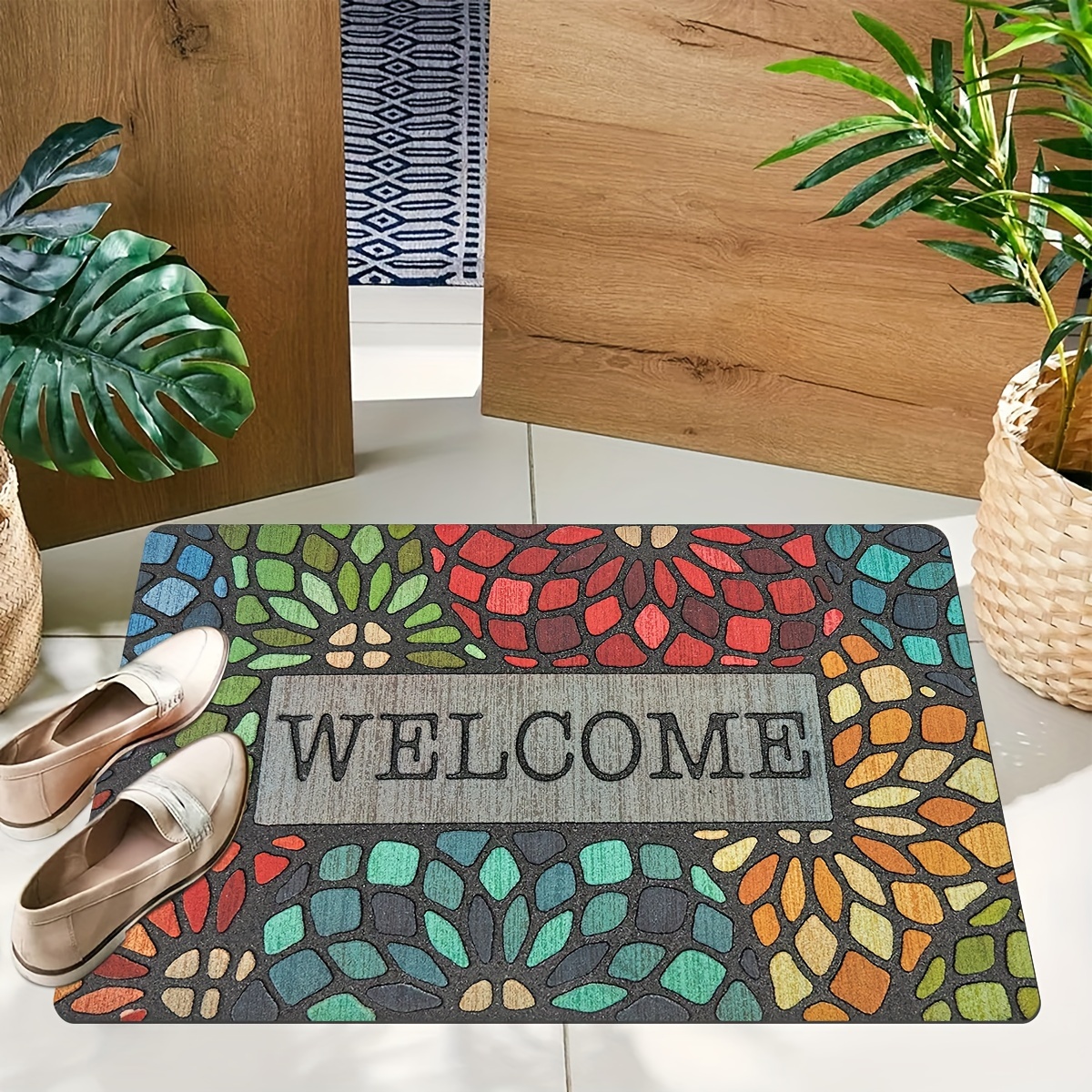 

1pc, Colorful Pebbles Design Print Entrance Floor Mat, With Non-slip Base, Non-slip & Stain Resistant, Quick Drying For Indoor/outdoor Use, Durable & Easy Maintenance Door Rug