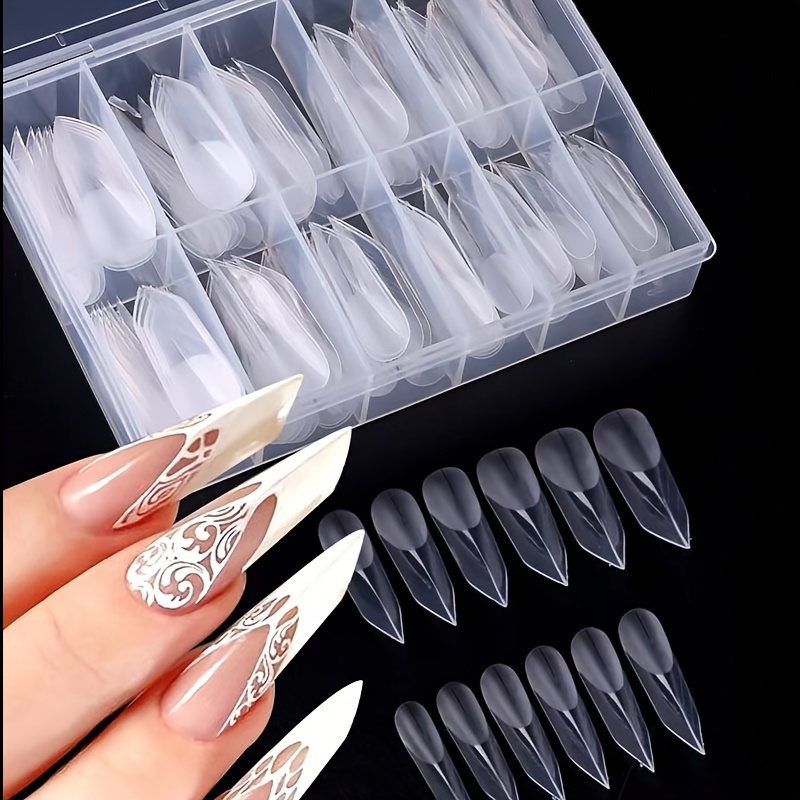 

120pcs Long Drop Shaped Nail Extension Forms, Transparent Full Coverage Poly Gel Molds, Reusable Matte Nail Art Design Set, With 12 Sizes For Diy & Salon Use