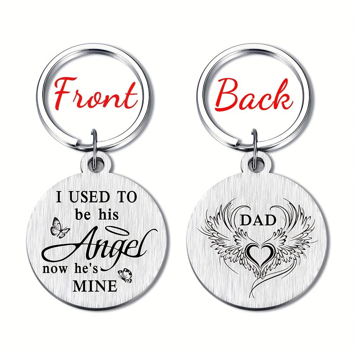 TEMU 1pc Double-sided Stainless Steel Round Plate Mourning And Gifts For The Father, Keychains In Memory Of The Father Christmas Women Keychain