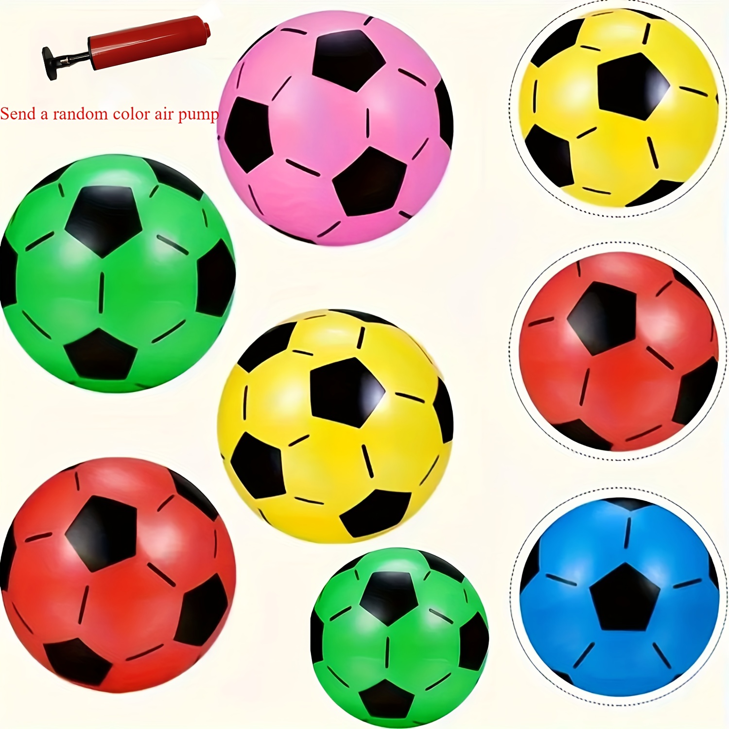 TEMU 8pcs+ Air Pump Inflatable Soccer Balls - Durable Pvc Beach Footballs For Pool Parties, Family Games & Summer Fun, Random Bright Colors -
