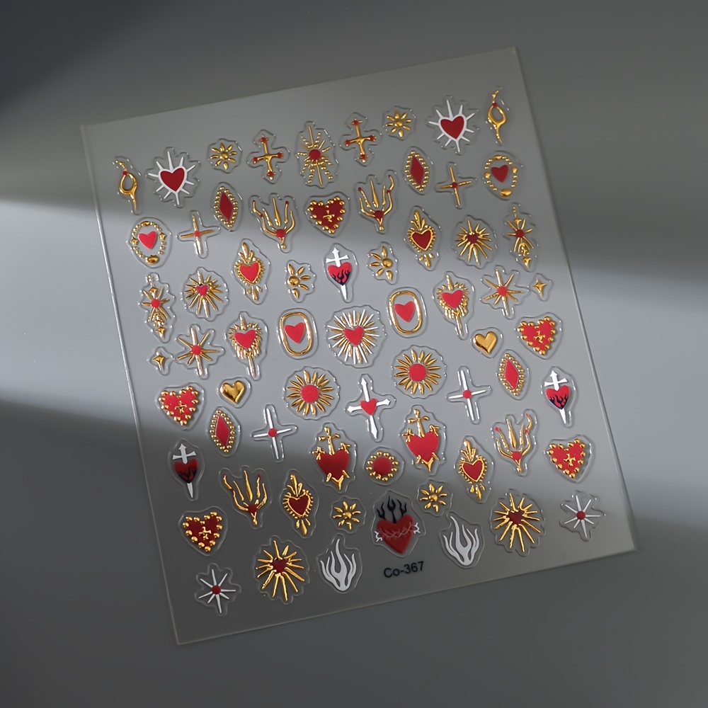 Nail Stickers With A Red , Featuring A Six-pointed Star Tribal Pattern