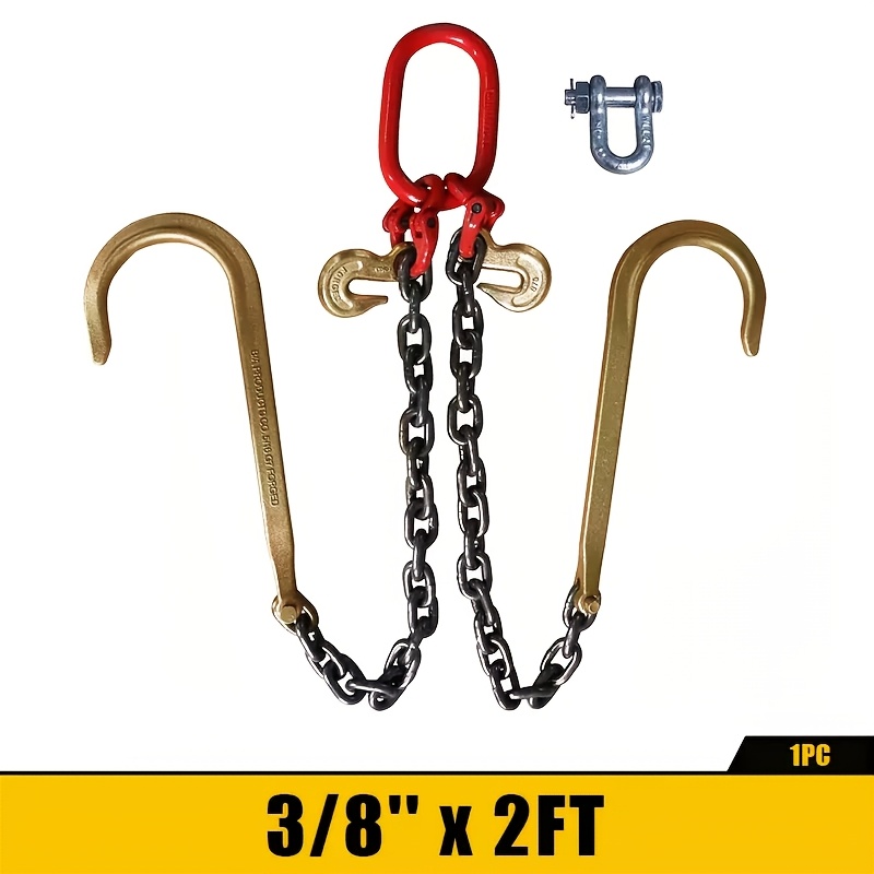 TEMU G80 3/8" Diameter X 2' Length V-type Trailer Tow Chain - 7100 Lbs Working Load Limit - Hook, Rtj, Grab & Safety Hook -1 Set