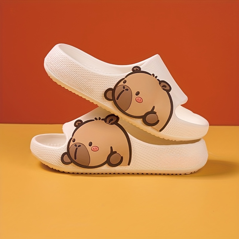 Image of Girls' Casual Cute Cartoon Open-toe Slippers, Breathable Lightweight Indoor Home Bathroom Slides, Suitable For