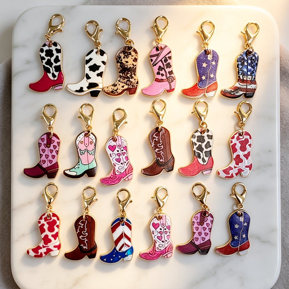 TEMU 18pcs Cowboy Boots Keychain Random Color - Alloy Metal Key Rings With Lobster Clasp, Ideal Birthday Gift For Women And Ladys, Multi-functional
