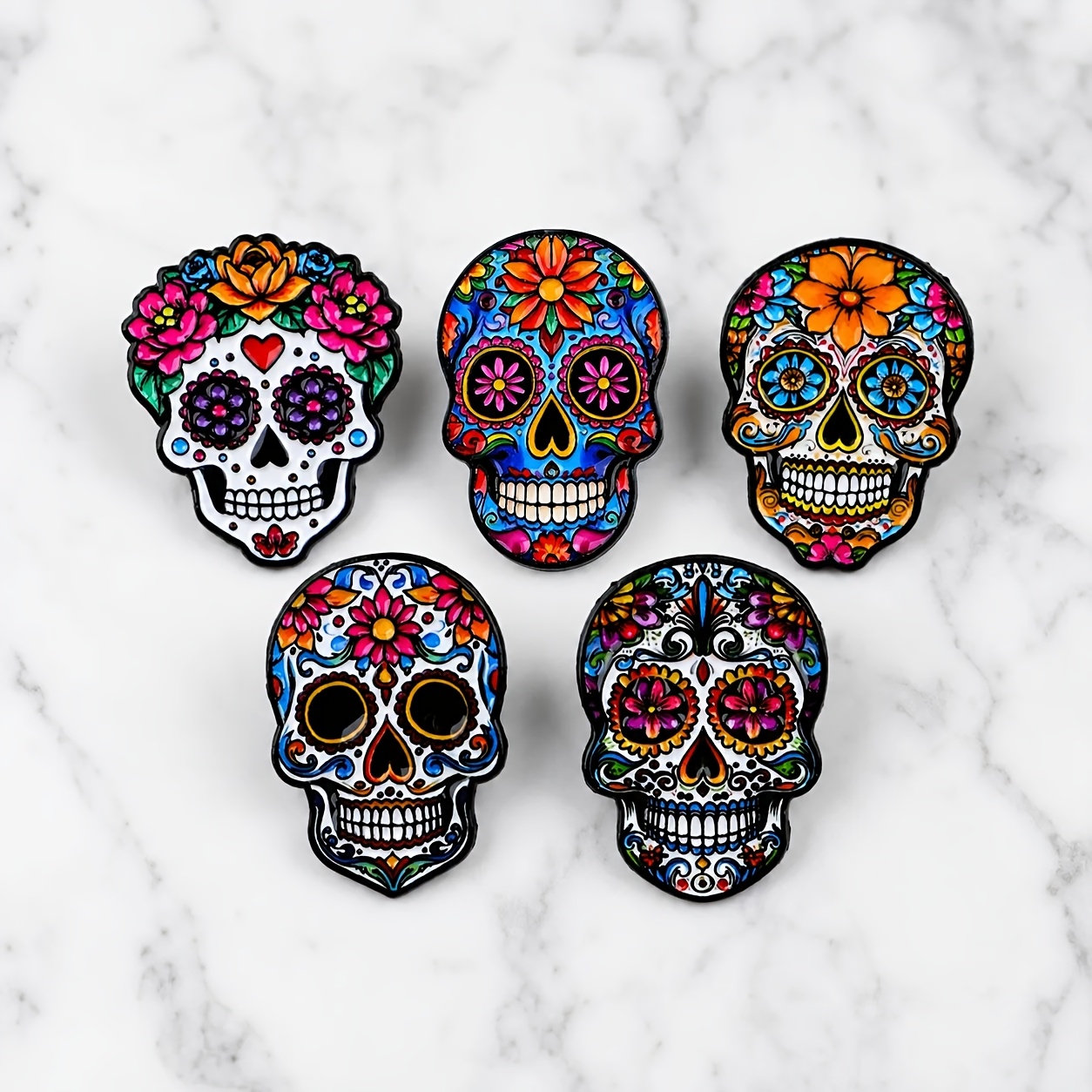 TEMU 5pcs Broches Florale , de à Non Répétitifs, Chaque Style avec des Floraux de Couleurs Différentes, Orifices des Yeux, Front et Joues Recouverts