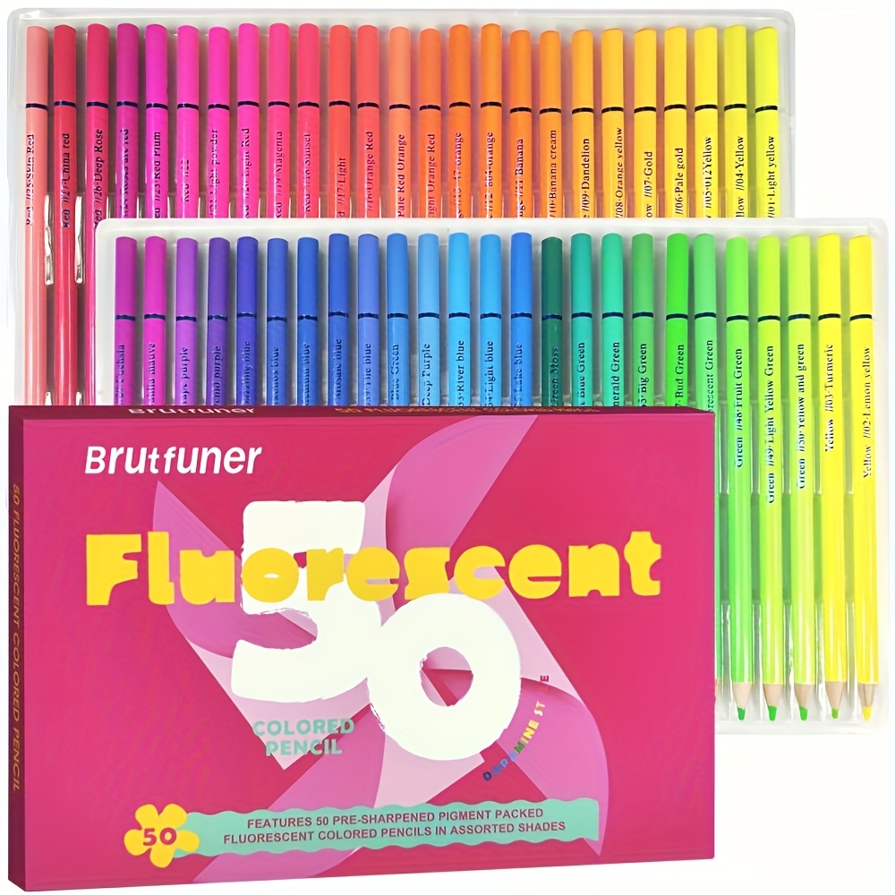 TEMU 50 Fluorescent Colored Pencils, Core Coloring Pencils For Adult Coloring Books, Professional Art Drawing Pencils For Shading Sketching Drawing