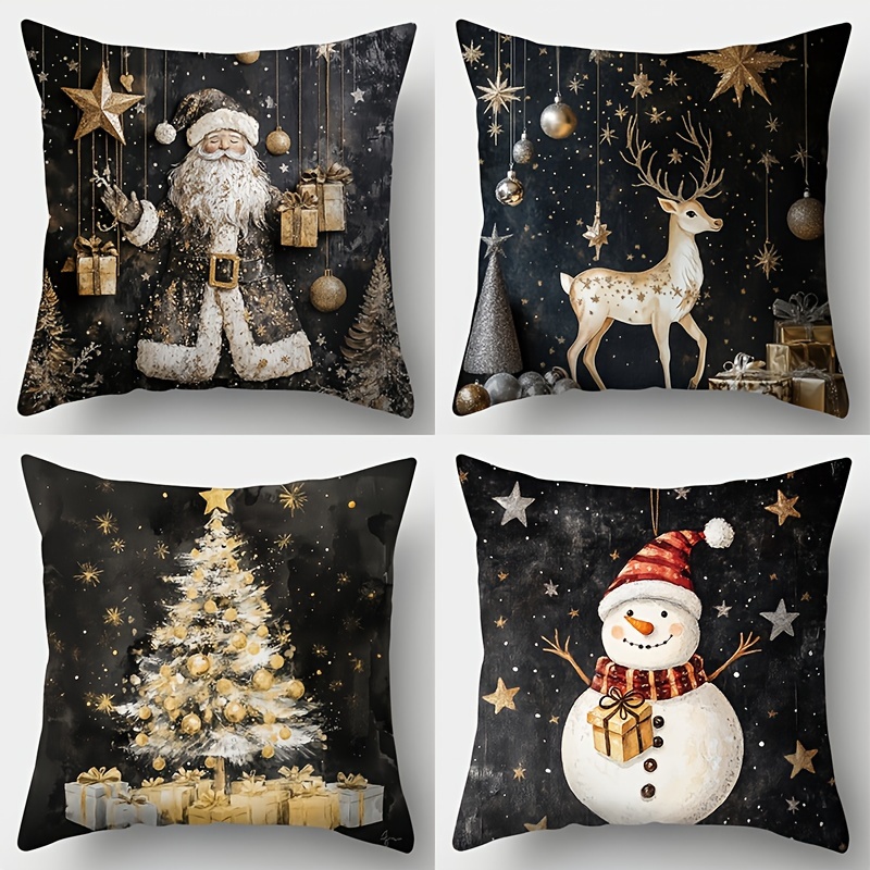 

4pcs Christmas , , And , Snowman, Christmas Tree, And , Zippered Cushion For Sofa Decor,
