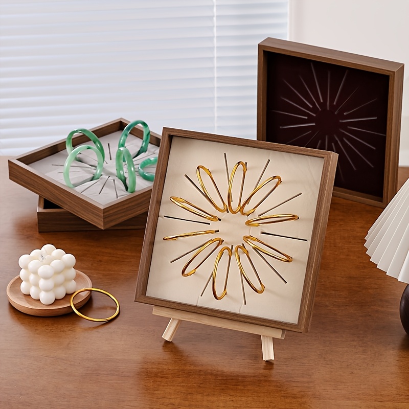 photo de l'article ensemble de présentoir à bijoux   en bois avec doublure en velours  , plateau organisateur pour bagues, bracelets et boucles doreilles avec chevalet, idéal pour vitrine de vente au détail et rangement à domicile, plateaux à bijoux