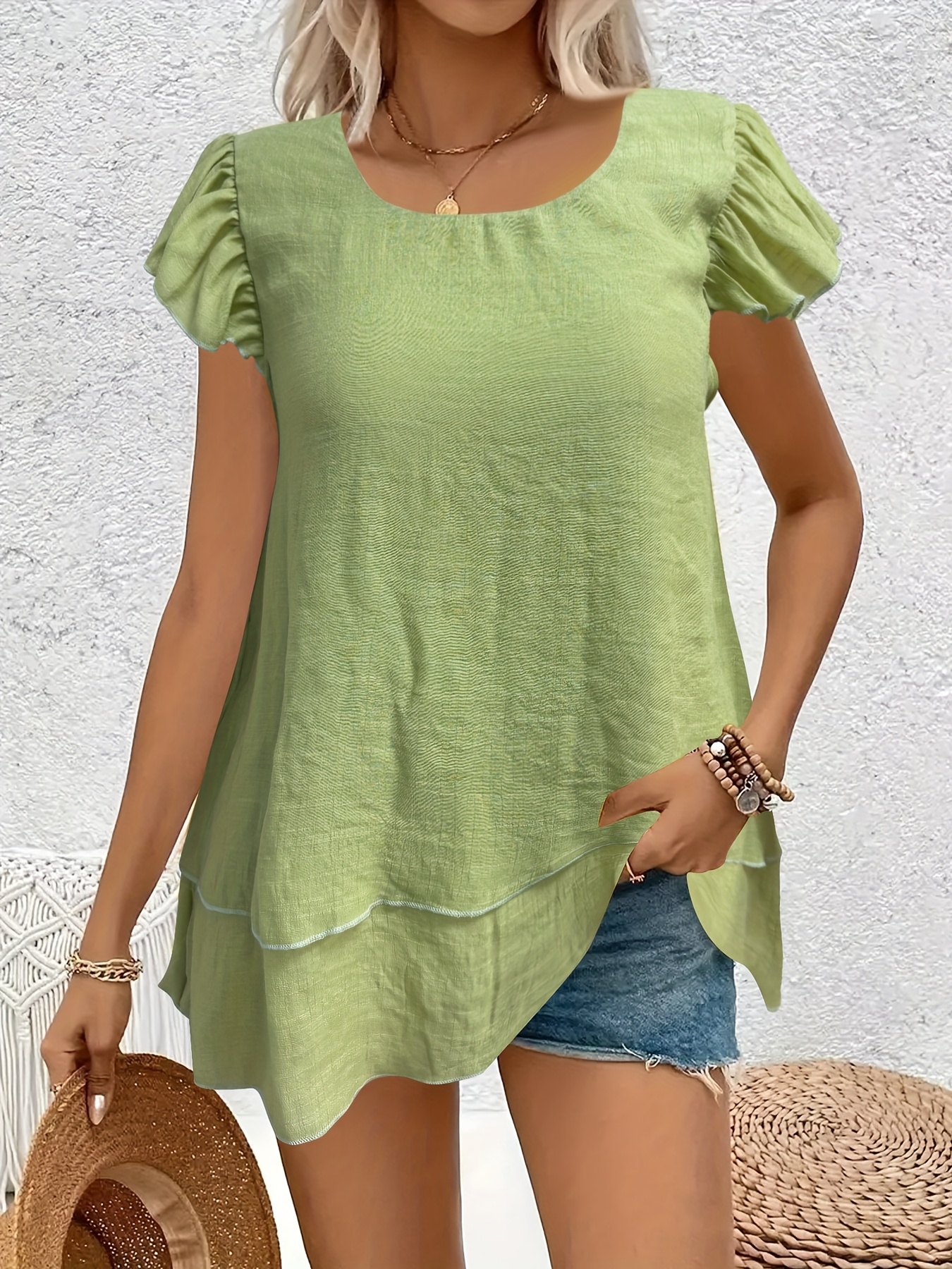 plus size womens lightweight double layered chiffon top Temu