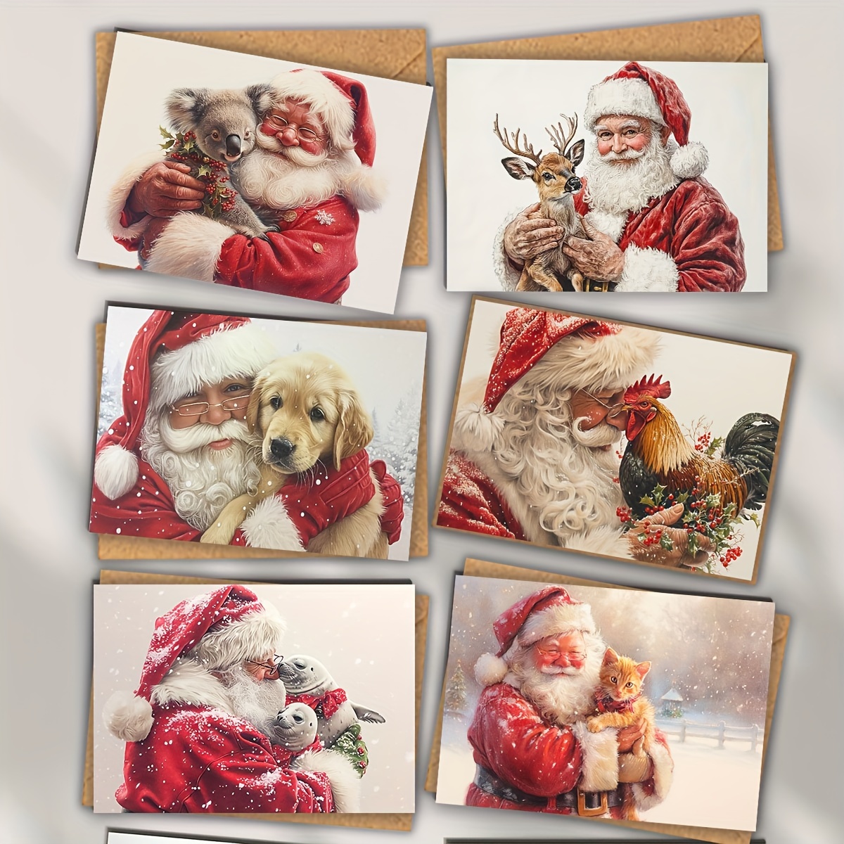 TEMU 6pcs Christmas Greeting Card Set With Envelopes - Santa & Design, 3.54x5.11 Folded Size, Holiday Wishes