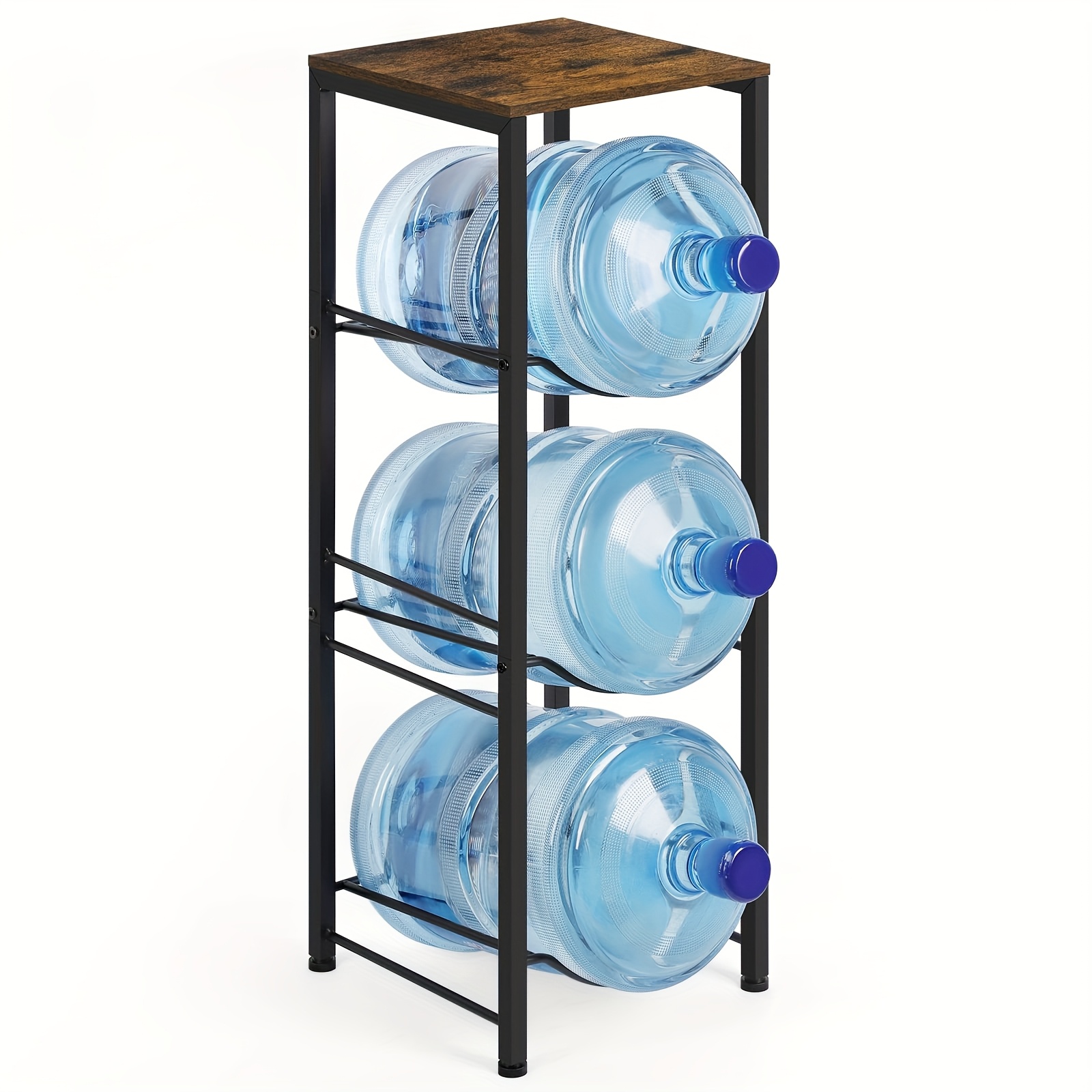 TEMU 3-tier 5 Gallon Water Jug Holder With Storage Shelve, 5 Gallon Water Bottle Holder, Water Jug Stand, Water Jug Rack, Water Bottle Organizer For