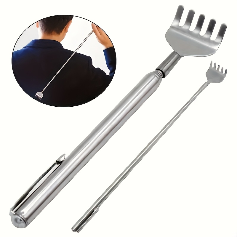 a retractable back scratcher 19 69 inches long made of stainless steel portable with a non   designed to be durable and   suitable for massage and skincare details 1