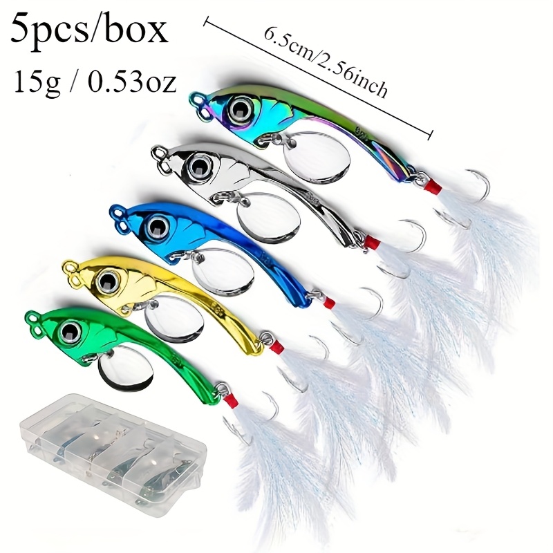E-shop 5 Stück AVLCOAKY VIB Zinklegierung Angellures - Spinnerbaits mit gefiederten Haken für lange Wurftechnik, ideal für Meerangeln und Barsch,