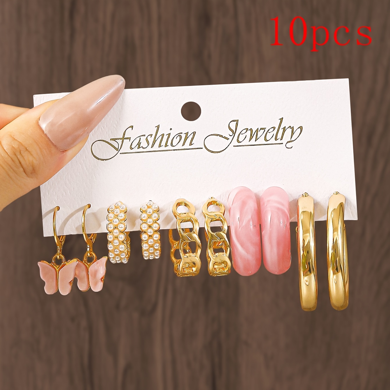 TEMU 10pcs 5 Pairs Geometric Earrings Set With Accents, Elegant And Stylish Women's Earrings Suitable For Daily Wear And Parties