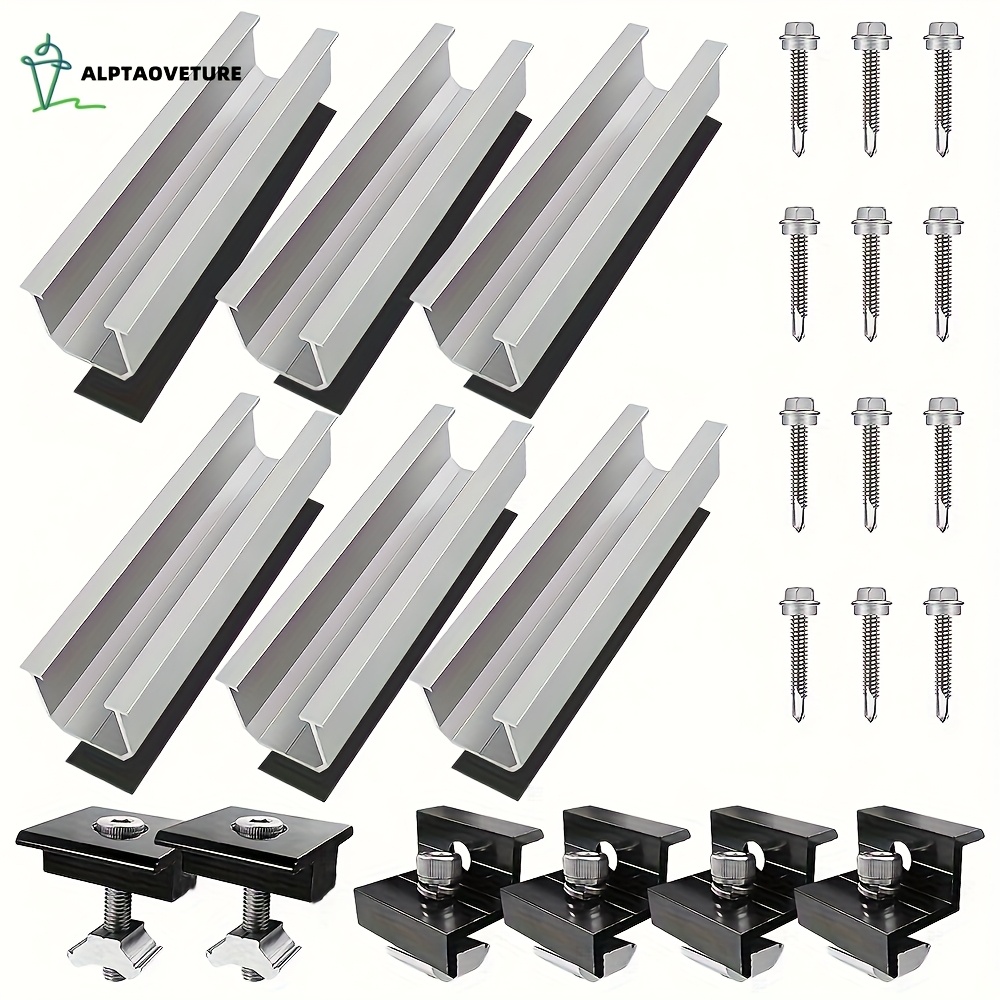 E-shop ALPTAOVETURE 6-teiliges Solarmodul-Montagehalterungsset mit Aluminiumschiene und M8-Schrauben für Metall- und Flachdächer, Keine Stromversorgung