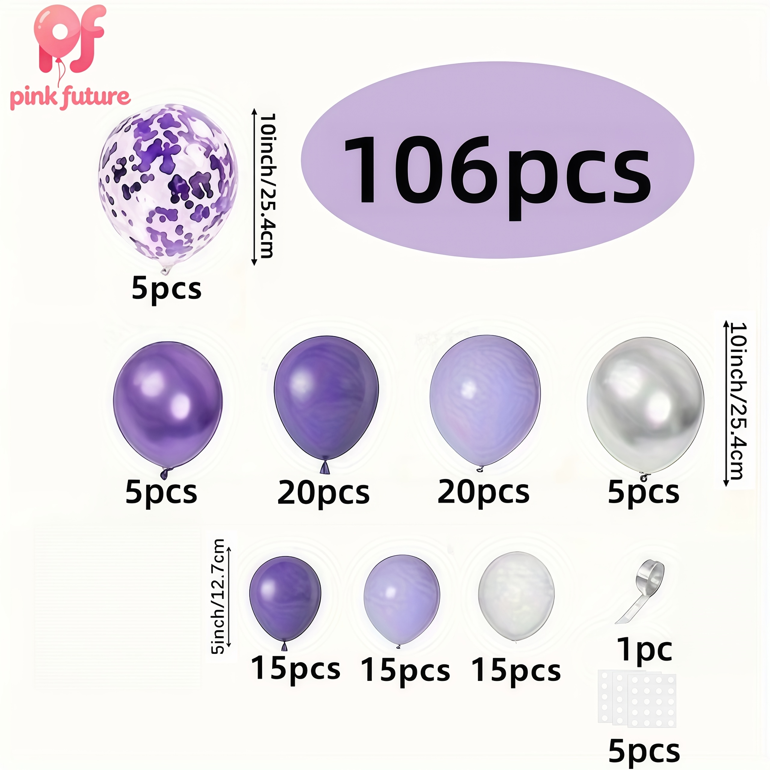 TEMU Set di palloncini in lattice lavanda viola da 106 pezzi, , palloncini in lattice viola argentato viola, palloncini per feste, adatti per