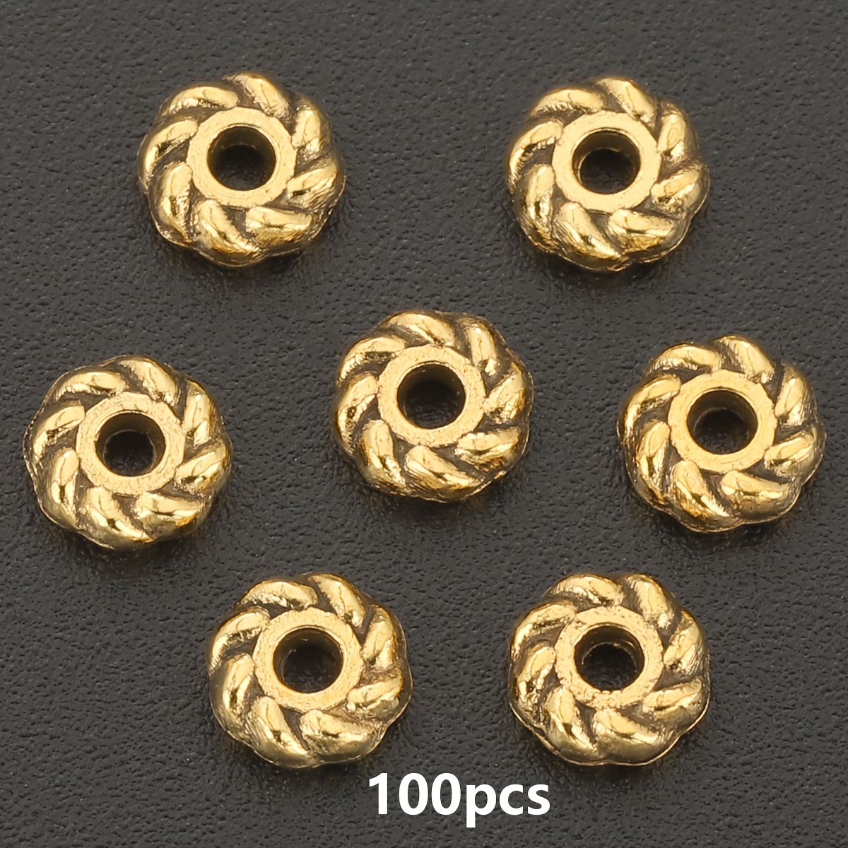 TEMU Lot de 100 perles entretoises dorées antiques, env. 5 mm, disques entretoises en alliage de , perles plates rondes libres, fait main, perles