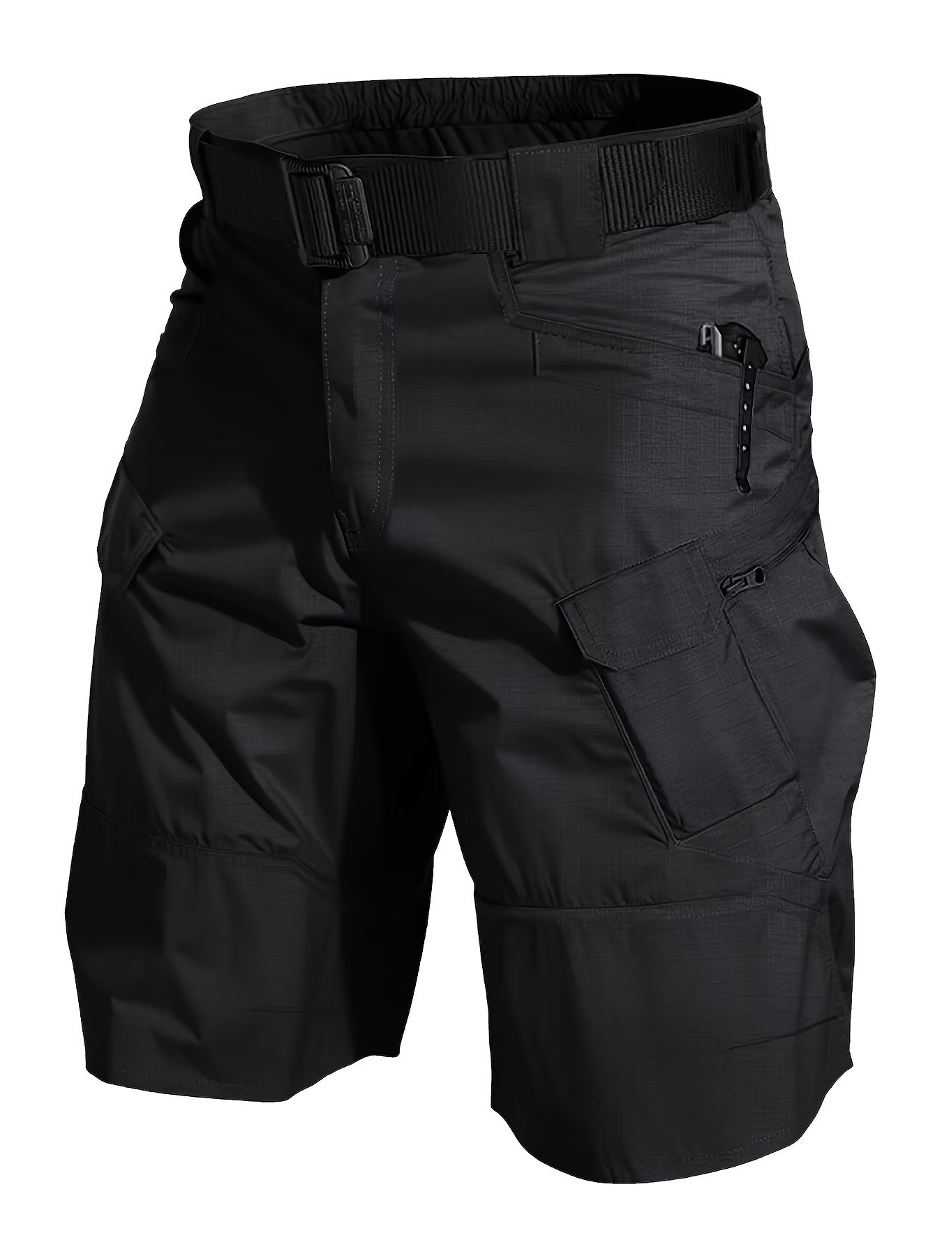 mens   cargo shorts heavy duty non stretch fabric multi pocket outdoor work pants with adjustable drawstring waist navy blue for hiking travel fishing no belt required hiking gear functional design durable construction hiking apparel functional design reinforced stitching hiking enthusiasts