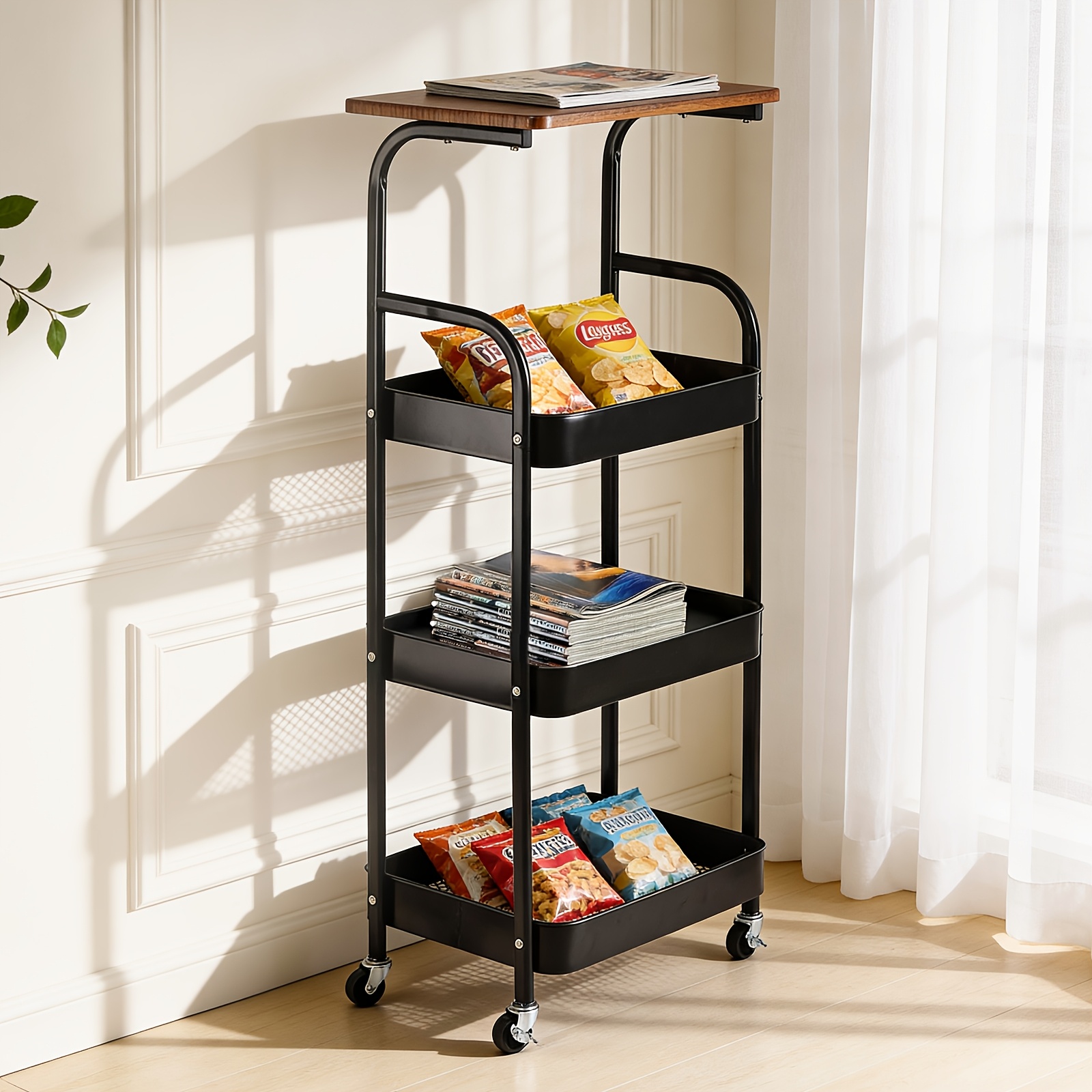 TEMU Multi-level Rolling Cart, Multifunctional Metal Storage Rack, Snack Rack, Durable , Portable Wheels, Perfect For Home Or Office Use, Rolling