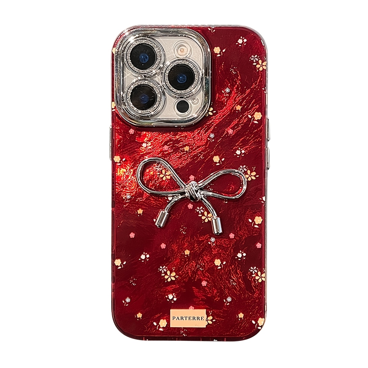 Stylish Flower Metal Bow Phone Case Compatible with iPhone 16 15 14 13 Pro Max Luxury Glitter Lens Protection Soft Cover Cases