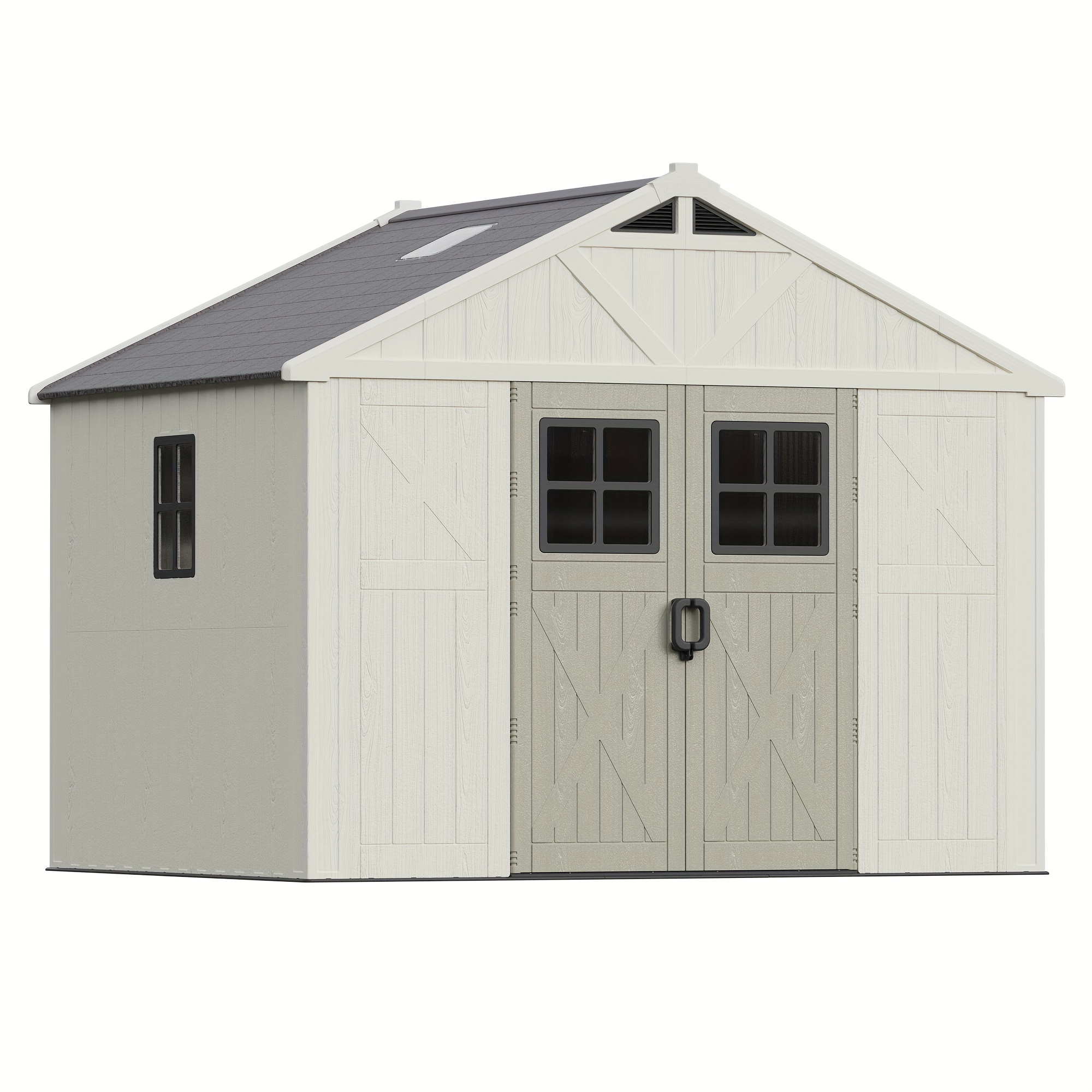   10 x 16 ft storage shed plastic outdoor large capacity garden shed with floor windows light grey sliding doors   suitable for tool bike garbage backyard
